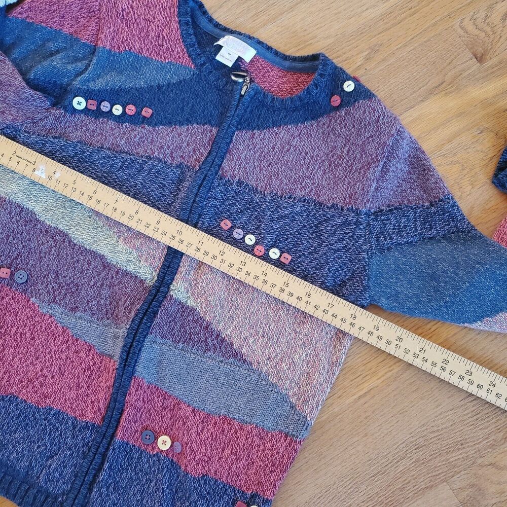 Vintage Y2K Christopher & Banks Multicolor Button Accent Zip Cardigan Sweater M - Picture 6 of 9